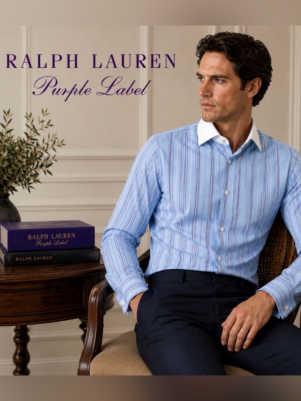 Ralph Lauren Purple Label Italy Blue Multi Stripe French Cuff Dress Shirt 15.5